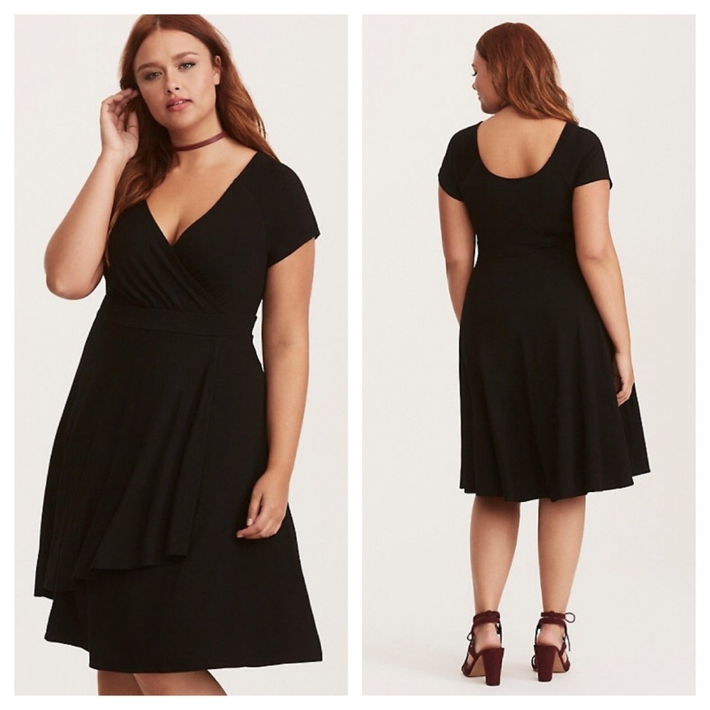➕ Torrid Solid Black Faux Wrap Jersey Dress Sz 2X